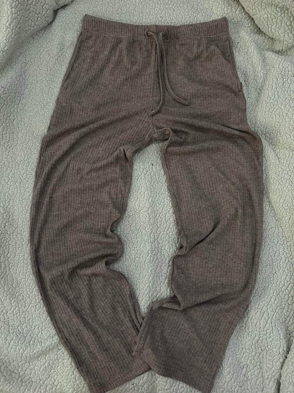 Brown ribbed joggers with drawstring waist